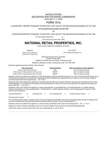 Thumbnail NNN REIT 10-Q Quarterly Report FY2019 