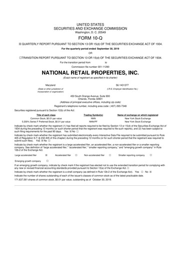 Thumbnail NNN REIT 10-Q Quarterly Report FY2019 