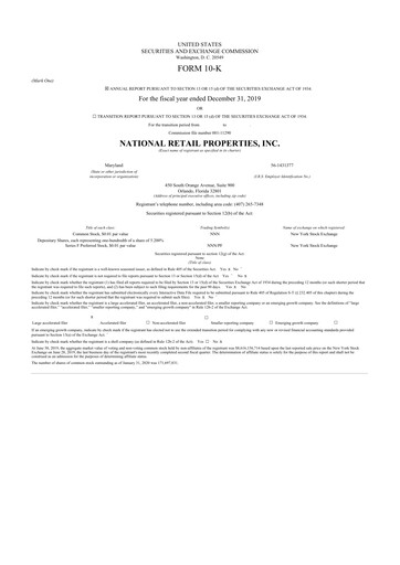 Thumbnail NNN REIT 10-K Annual Report 2019