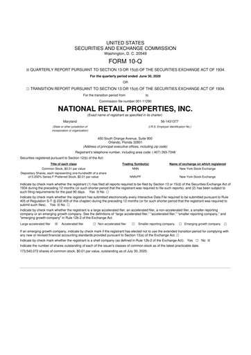 Thumbnail NNN REIT 10-Q Quarterly Report FY2020 