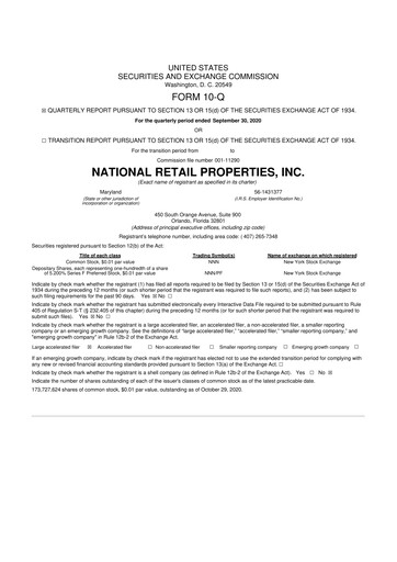 Thumbnail NNN REIT 10-Q Quarterly Report FY2020 