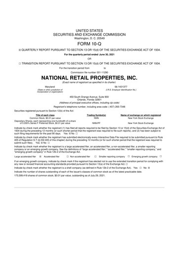 Thumbnail NNN REIT 10-Q Quarterly Report FY2021 