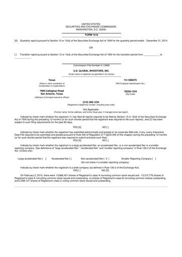 Thumbnail U.S. Global Investors 10-Q Quarterly Report FY2015 
