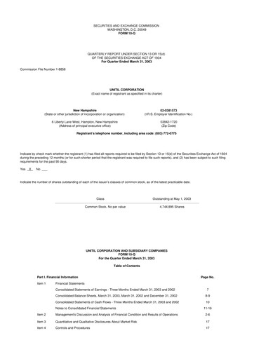 Vorschaubild Unitil Corporation
 10-Q Quartalsbericht  