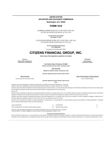 Thumbnail Citizens Financial Group 10-K Annual Report 2014