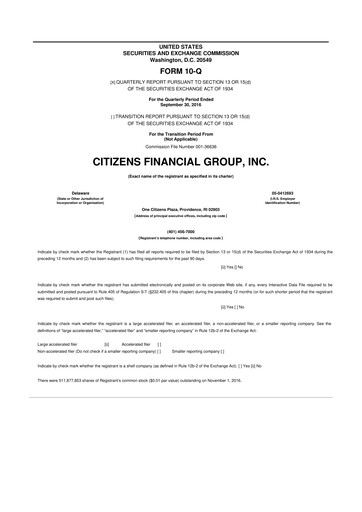 Vorschaubild Citizens Financial Group 10-Q Quartalsbericht 2016 