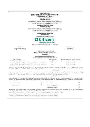 Vorschaubild Citizens Financial Group 10-Q Quartalsbericht 2021 