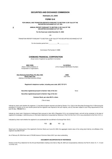 Thumbnail Chemung Financial Corporation 10-K Annual Report 