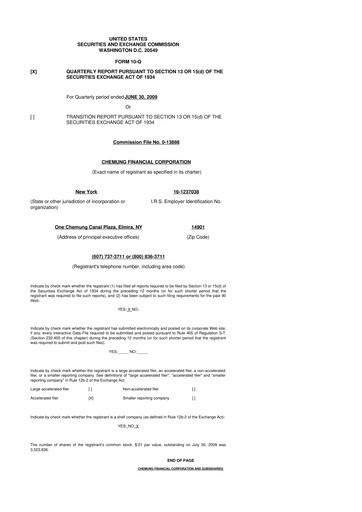 Thumbnail Chemung Financial Corporation 10-Q Quarterly Report FY 