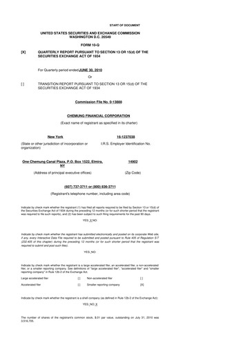 Thumbnail Chemung Financial Corporation 10-Q Quarterly Report FY 