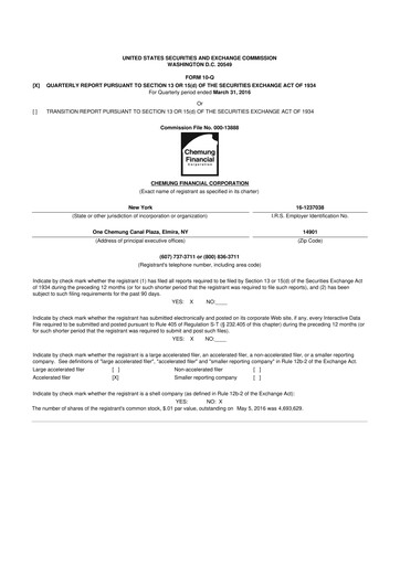 Thumbnail Chemung Financial Corporation 10-Q Quarterly Report FY2016 