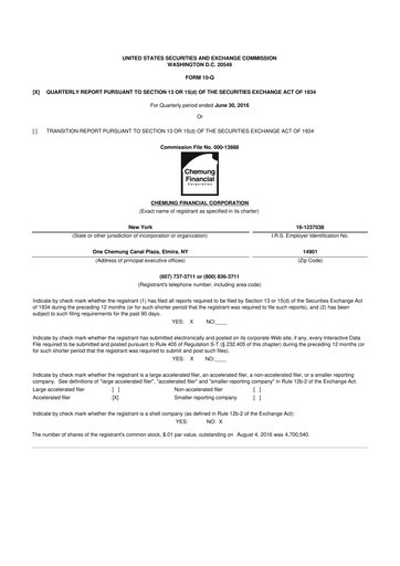 Thumbnail Chemung Financial Corporation 10-Q Quarterly Report FY2016 