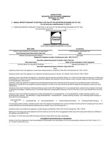 Thumbnail Chemung Financial Corporation 10-K Annual Report 2018