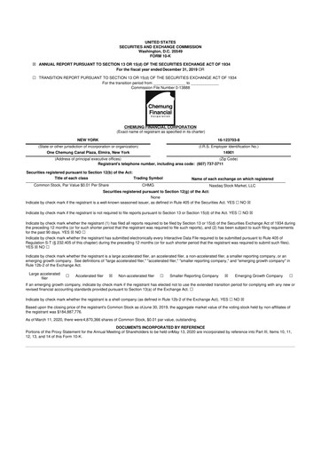 Thumbnail Chemung Financial Corporation 10-K Annual Report 2019