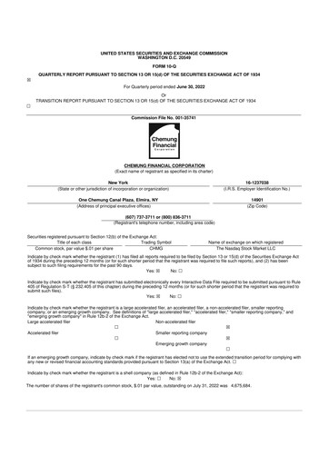 Thumbnail Chemung Financial Corporation 10-Q Quarterly Report FY2022 