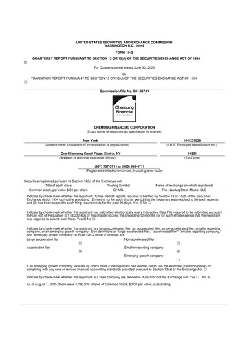 Thumbnail Chemung Financial Corporation 10-Q Quarterly Report FY2025 
