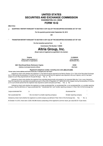 Thumbnail Altria Group 10-Q Quarterly Report FY2012 