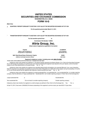 Thumbnail Altria Group 10-Q Quarterly Report FY2013 