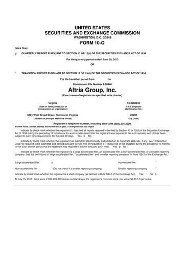 Thumbnail Altria Group 10-Q Quarterly Report FY2013 