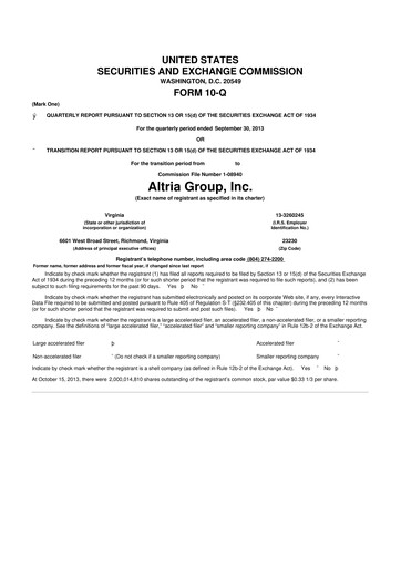 Thumbnail Altria Group 10-Q Quarterly Report FY2013 