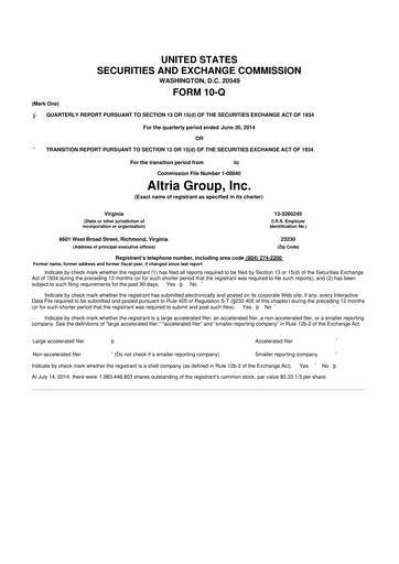 Thumbnail Altria Group 10-Q Quarterly Report FY2014 