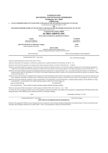 Thumbnail Altria Group 10-K Annual Report 2015