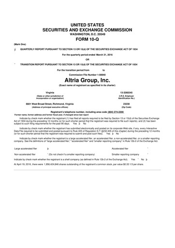 Thumbnail Altria Group 10-Q Quarterly Report FY2016 