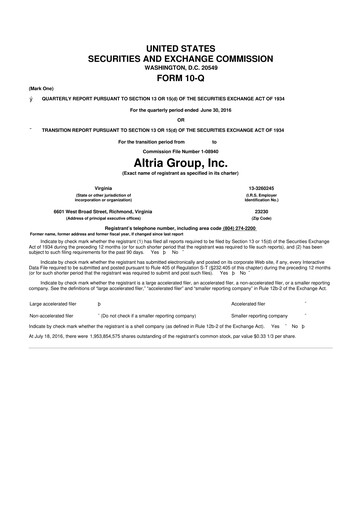 Thumbnail Altria Group 10-Q Quarterly Report FY2016 