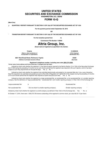 Thumbnail Altria Group 10-Q Quarterly Report FY2016 