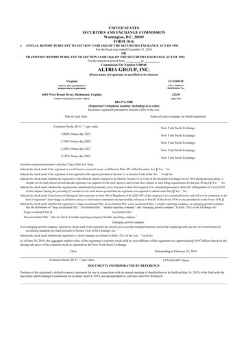 Thumbnail Altria Group 10-K Annual Report 2018