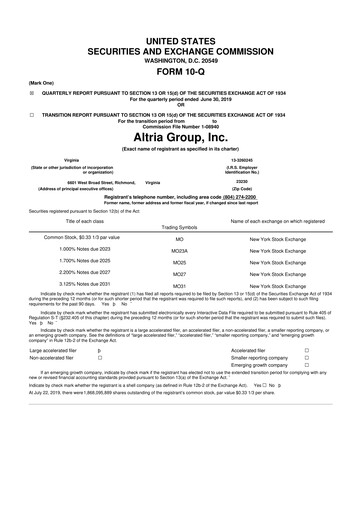 Thumbnail Altria Group 10-Q Quarterly Report FY2019 