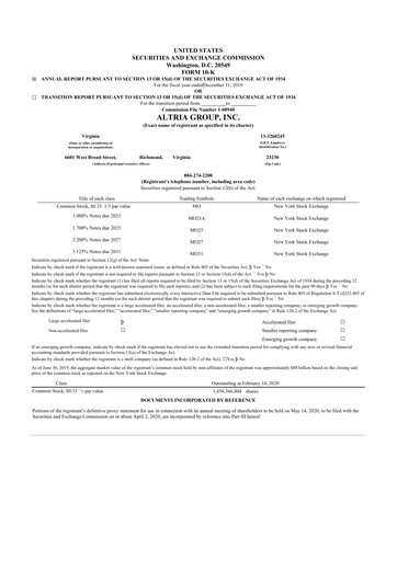 Thumbnail Altria Group 10-K Annual Report 2019