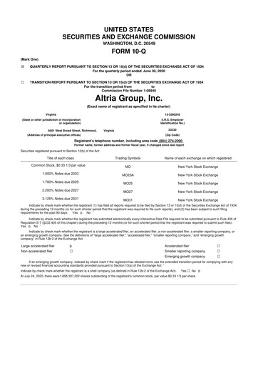 Thumbnail Altria Group 10-Q Quarterly Report FY2020 