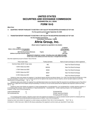 Thumbnail Altria Group 10-Q Quarterly Report FY2020 