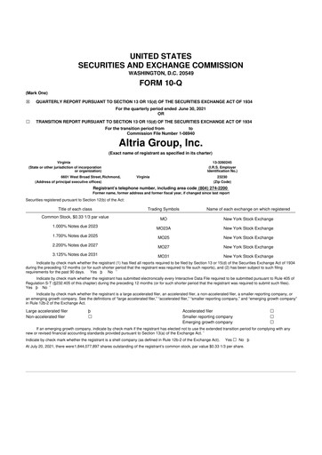 Thumbnail Altria Group 10-Q Quarterly Report FY2021 