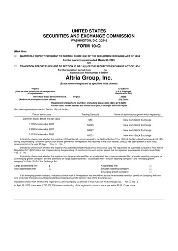 Thumbnail Altria Group 10-Q Quarterly Report FY2023 