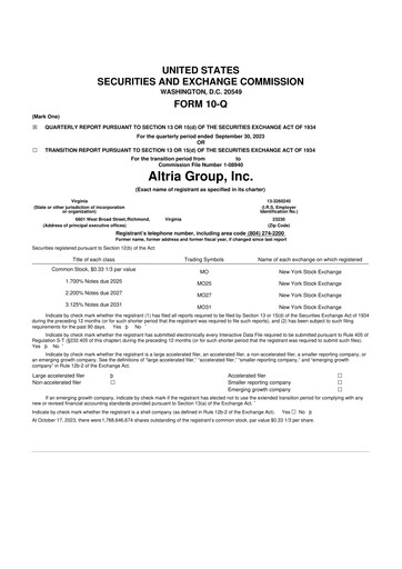 Thumbnail Altria Group 10-Q Quarterly Report FY2023 