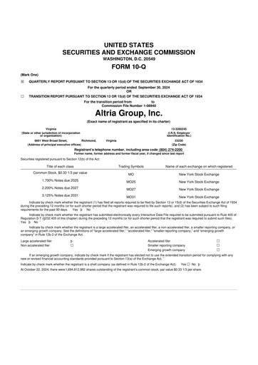 Thumbnail Altria Group 10-Q Quarterly Report FY2024 