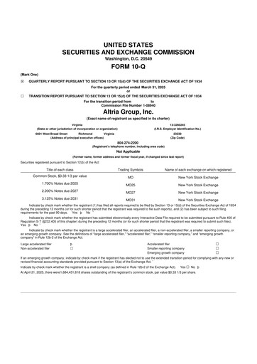 Thumbnail Altria Group 10-Q Quarterly Report FY2025 