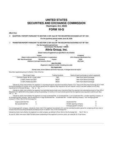 Thumbnail Altria Group 10-Q Quarterly Report FY2026 