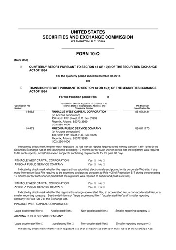 Thumbnail Pinnacle West Capital
 10-Q Quarterly Report FY 