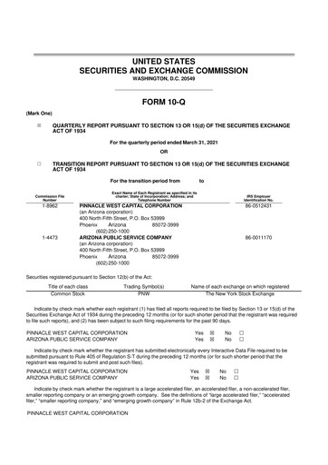 Thumbnail Pinnacle West Capital
 10-Q Quarterly Report FY 