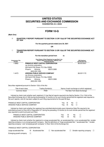 Thumbnail Pinnacle West Capital
 10-Q Quarterly Report FY 