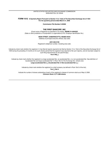 Thumbnail First Bancorp 10-Q Quarterly Report FY 