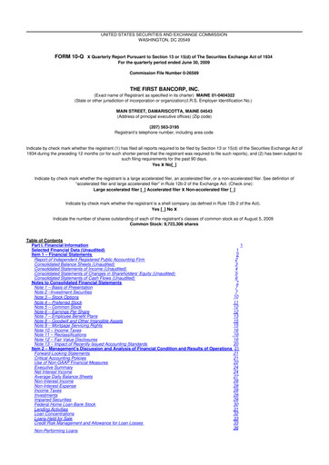 Thumbnail First Bancorp 10-Q Quarterly Report FY 