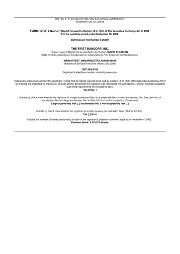 Thumbnail First Bancorp 10-Q Quarterly Report FY 