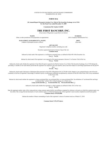 Thumbnail First Bancorp 10-K Annual Report 