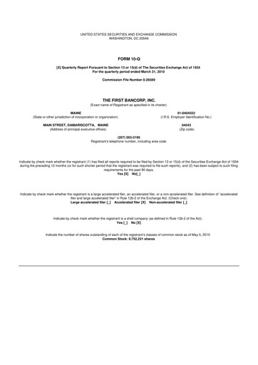 Thumbnail First Bancorp 10-Q Quarterly Report FY 