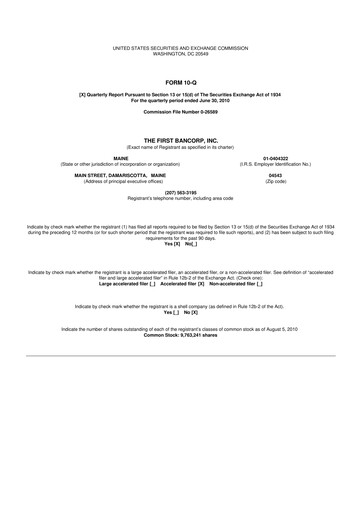 Thumbnail First Bancorp 10-Q Quarterly Report FY 