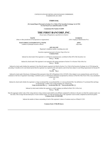 Thumbnail First Bancorp 10-K Annual Report 2010